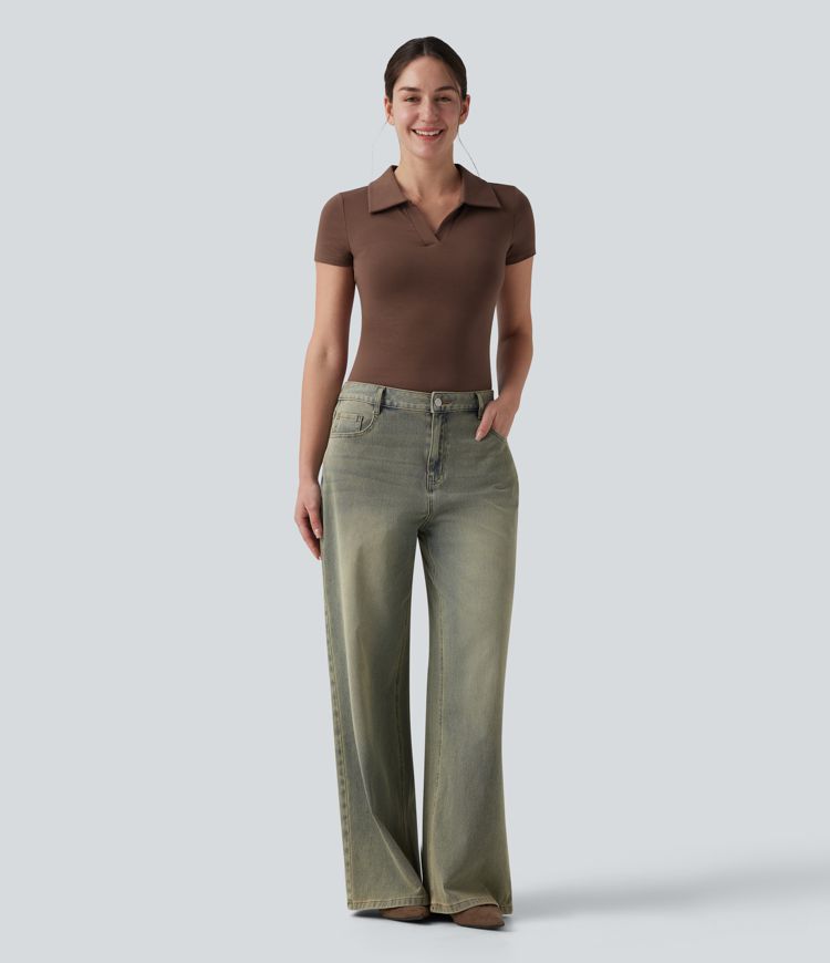 Halara Cotton Jersey Polo Short Sleeve Casual T-Shirt