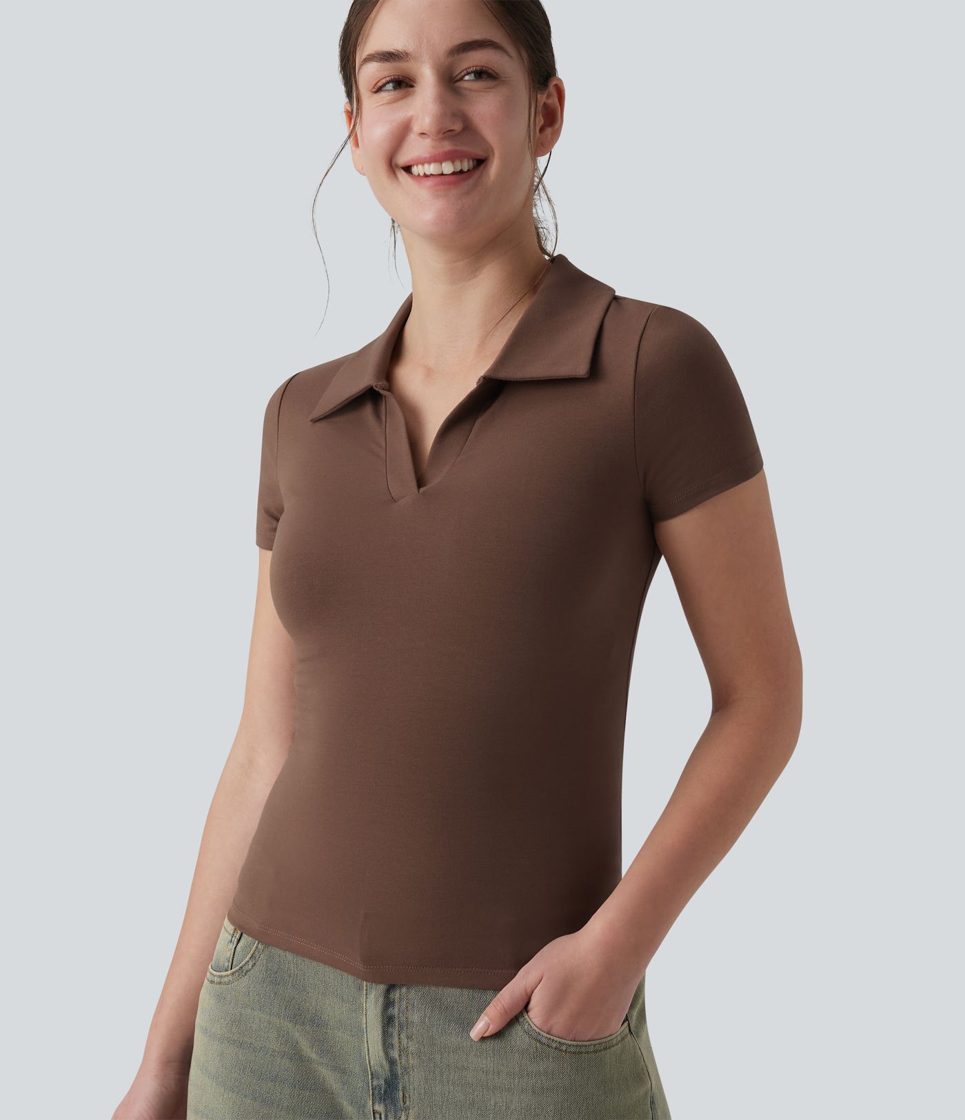 Halara Cotton Jersey Polo Short Sleeve Casual T-Shirt