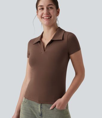 Halara Cotton Jersey Polo Short Sleeve Casual T-Shirt