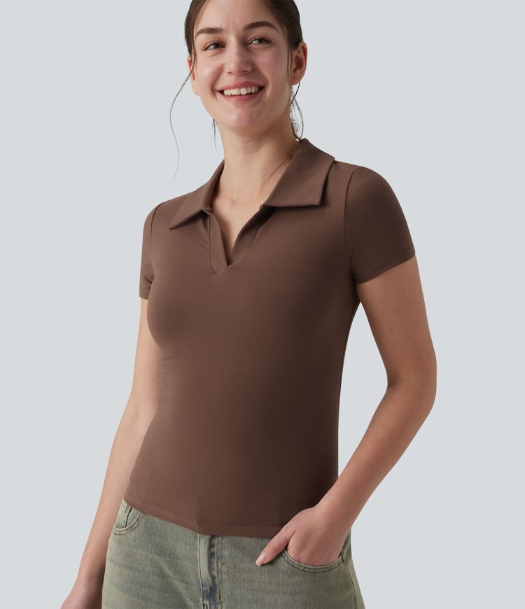 Halara Cotton Jersey Polo Short Sleeve Casual T-Shirt