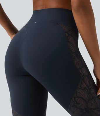 Halara UltraSculpt™ High Waisted Tummy Control Contrast Lace Yoga 7/8 Leggings with Pocket