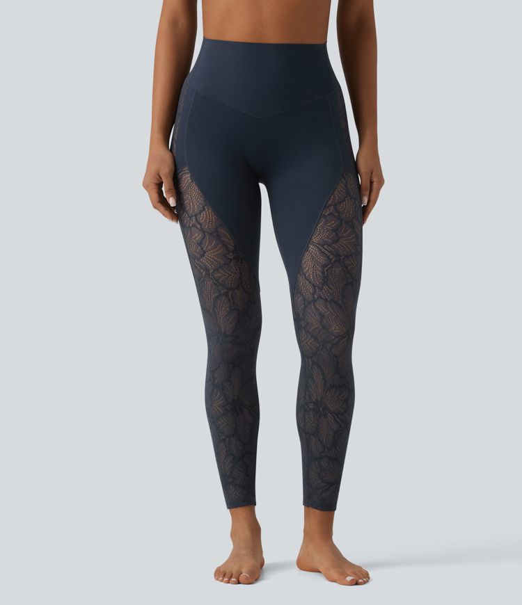 Halara UltraSculpt™ High Waisted Tummy Control Contrast Lace Yoga 7/8 Leggings with Pocket