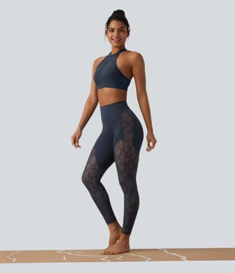 Halara UltraSculpt™ High Waisted Tummy Control Contrast Lace Yoga 7/8 Leggings with Pocket