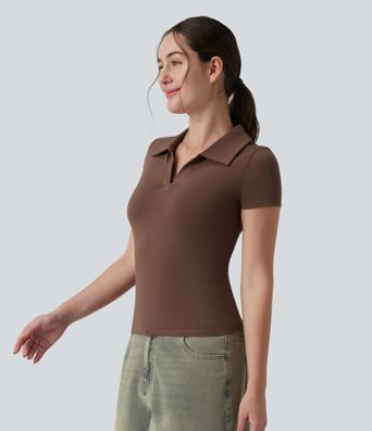 Halara Cotton Jersey Polo Short Sleeve Casual T-Shirt