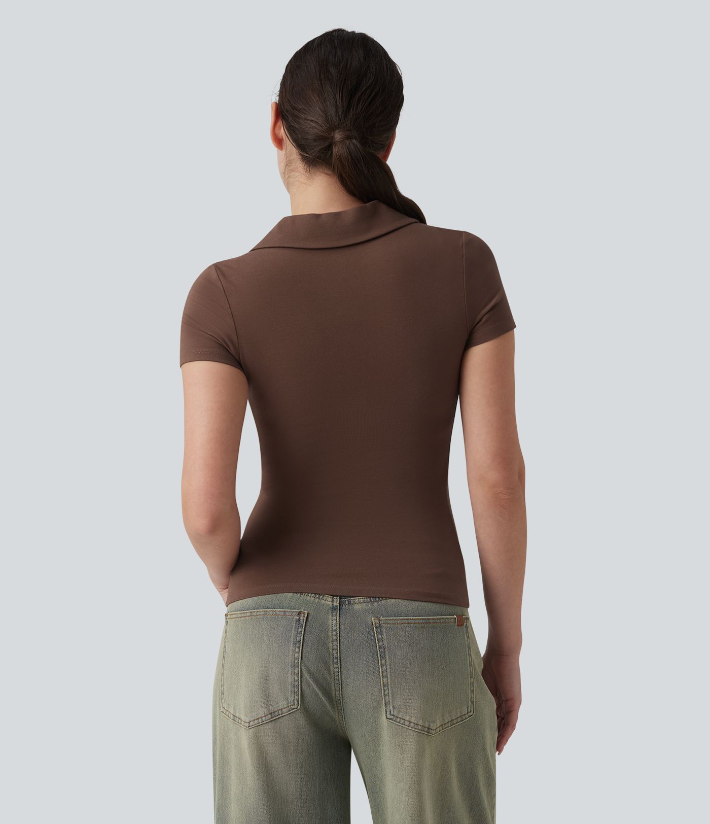 Halara Cotton Jersey Polo Short Sleeve Casual T-Shirt