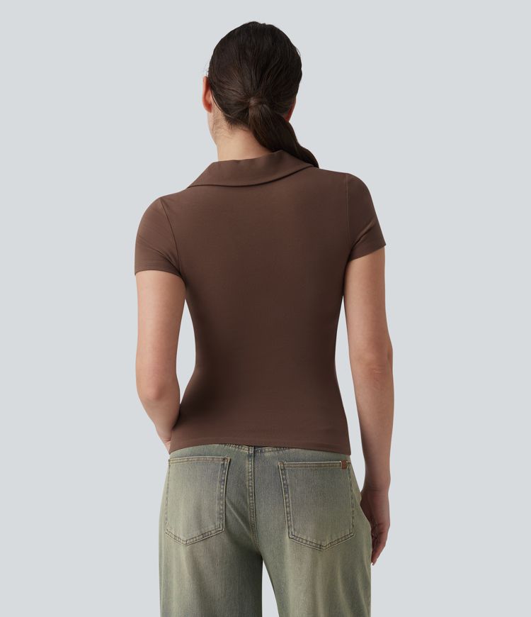 Halara Cotton Jersey Polo Short Sleeve Casual T-Shirt