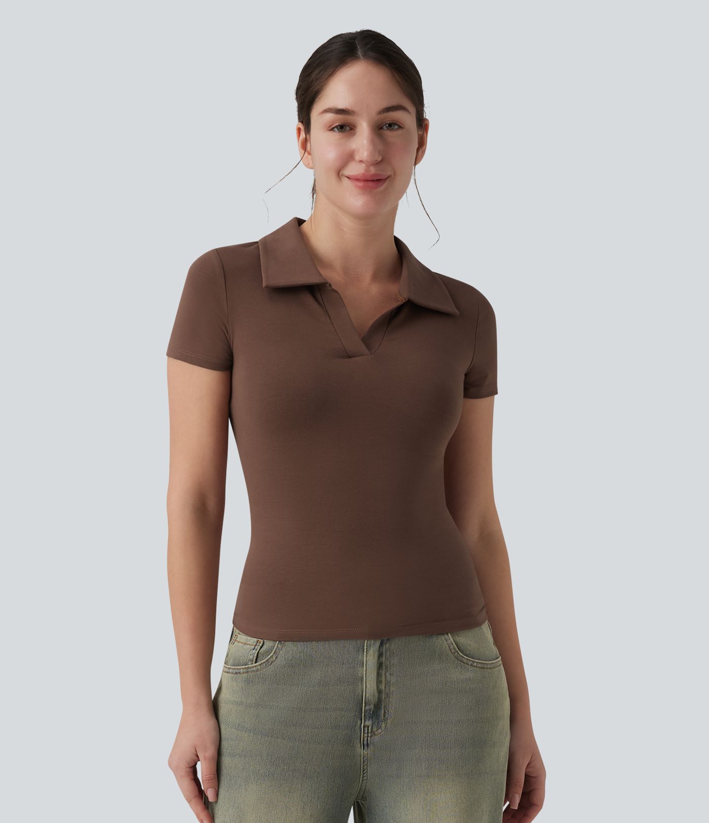 Halara Cotton Jersey Polo Short Sleeve Casual T-Shirt