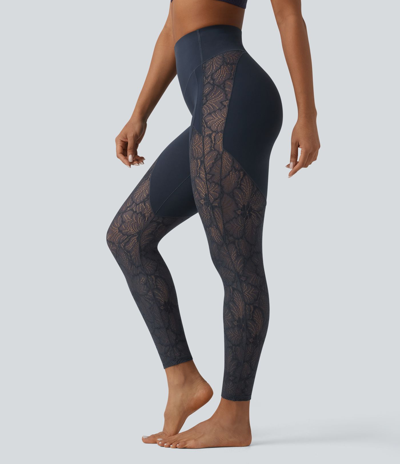 Halara UltraSculpt™ High Waisted Tummy Control Contrast Lace Yoga 7/8 Leggings with Pocket