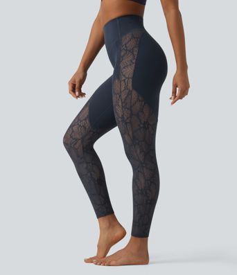 Halara UltraSculpt™ High Waisted Tummy Control Contrast Lace Yoga 7/8 Leggings with Pocket