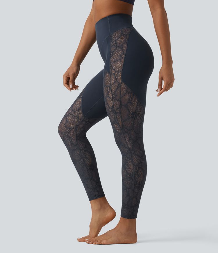 Halara UltraSculpt™ High Waisted Tummy Control Contrast Lace Yoga 7/8 Leggings with Pocket