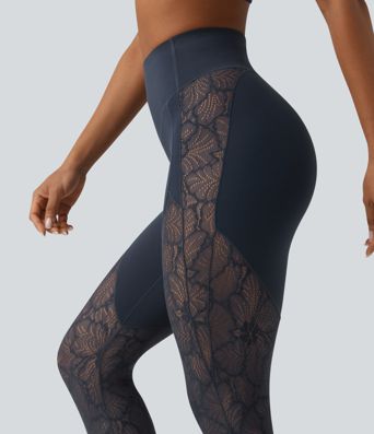Halara UltraSculpt™ High Waisted Tummy Control Contrast Lace Yoga 7/8 Leggings with Pocket