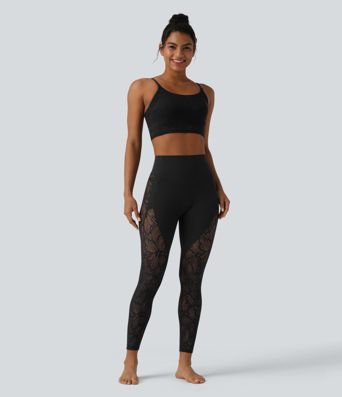 Halara UltraSculpt™ High Waisted Tummy Control Contrast Lace Yoga 7/8 Leggings with Pocket