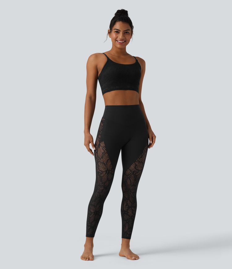 Halara UltraSculpt™ High Waisted Tummy Control Contrast Lace Yoga 7/8 Leggings with Pocket