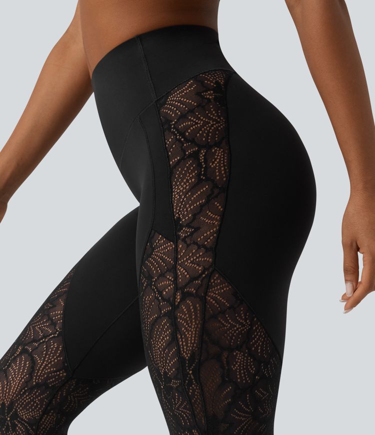 Halara UltraSculpt™ High Waisted Tummy Control Contrast Lace Yoga 7/8 Leggings with Pocket