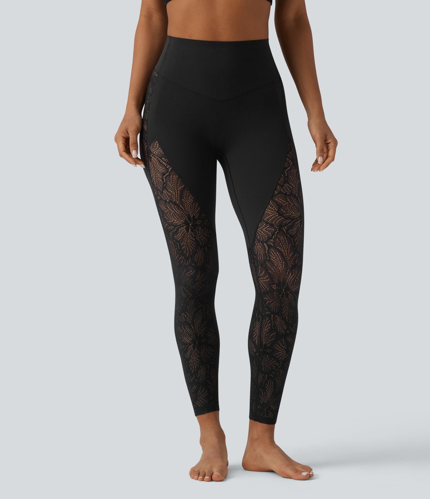 Halara UltraSculpt™ High Waisted Tummy Control Contrast Lace Yoga 7/8 Leggings with Pocket