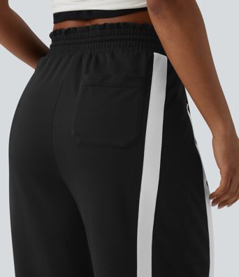 Lässige Jogginghose mit hohem Bund, mehreren Taschen, Kordelzug, Farbblock und abgerundetem Saum