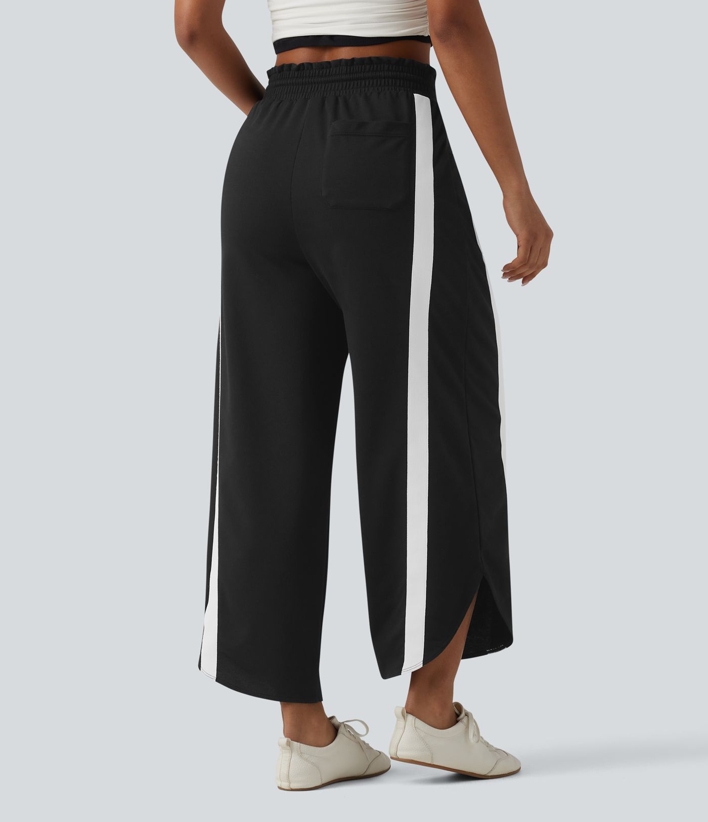 Lässige Jogginghose mit hohem Bund, mehreren Taschen, Kordelzug, Farbblock und abgerundetem Saum