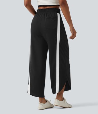 Lässige Jogginghose mit hohem Bund, mehreren Taschen, Kordelzug, Farbblock und abgerundetem Saum