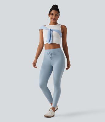 SpacerTek™ High Waisted Drawstring Casual Skinny Trousers with Pockets