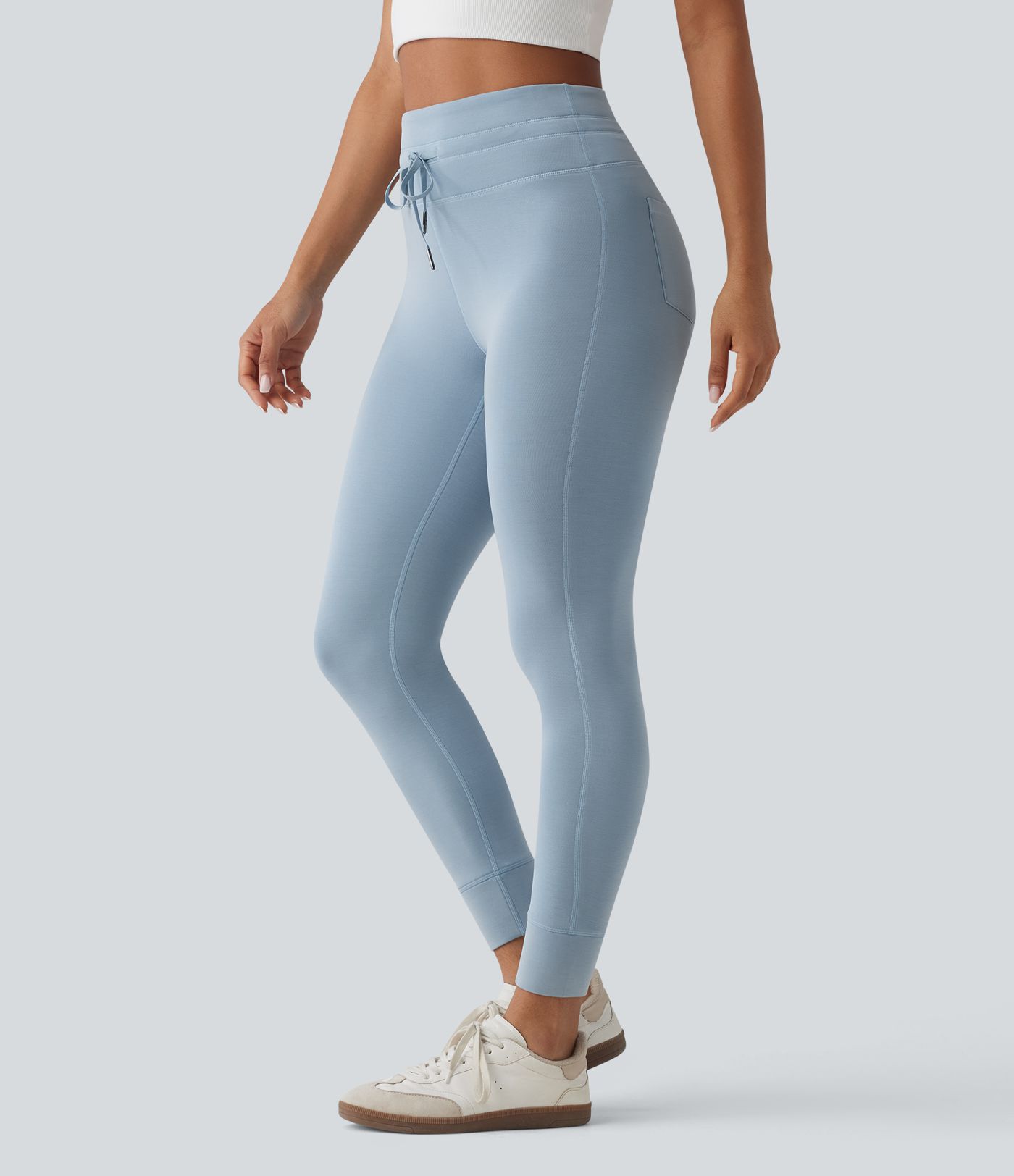 SpacerTek™ High Waisted Drawstring Casual Skinny Trousers with Pockets