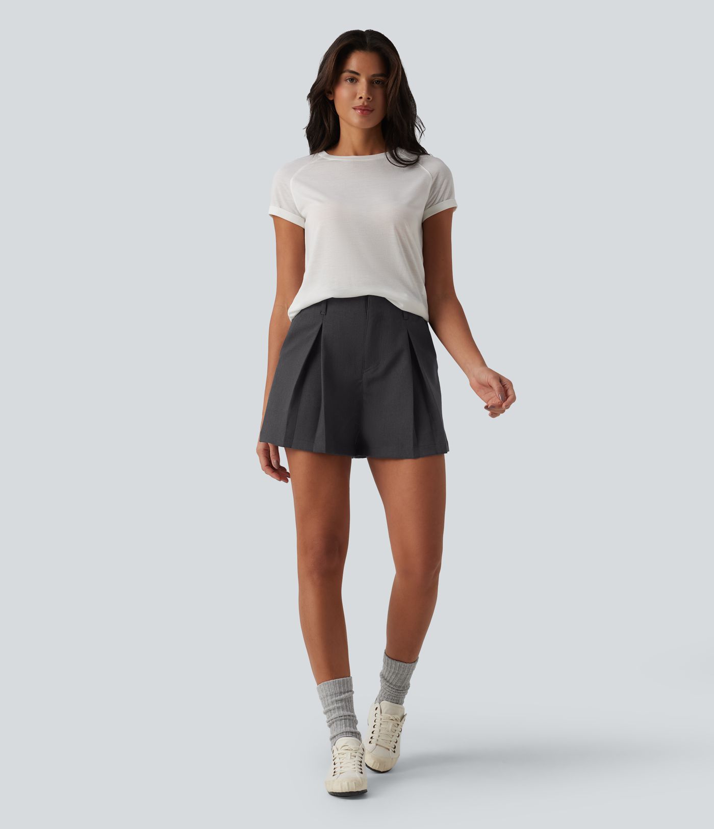 High Waisted Pleated Casual Baggy Shorts with Pockets