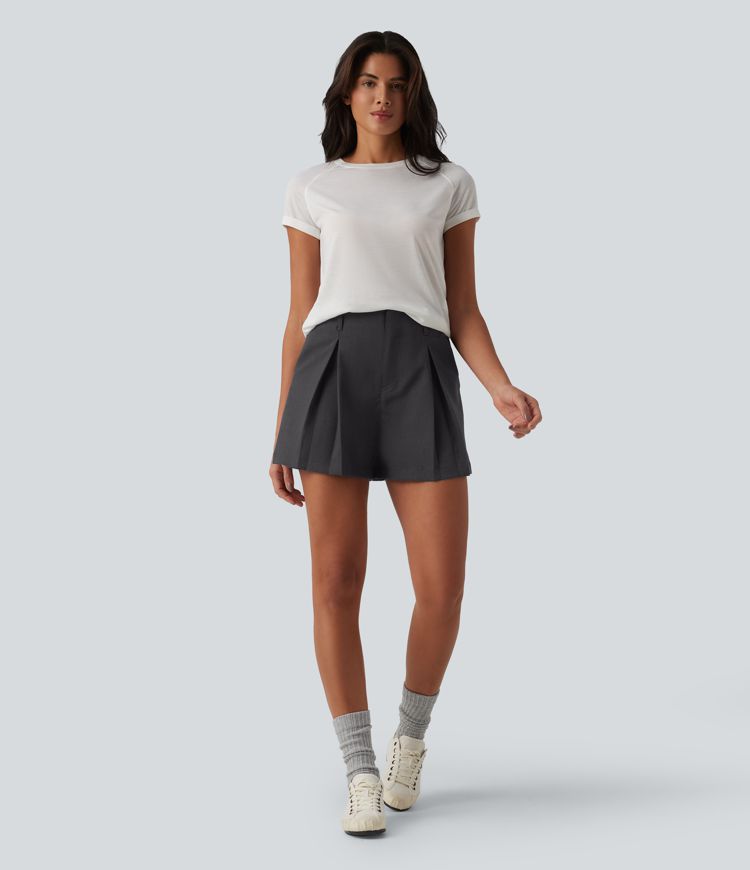 High Waisted Pleated Casual Baggy Shorts with Pockets