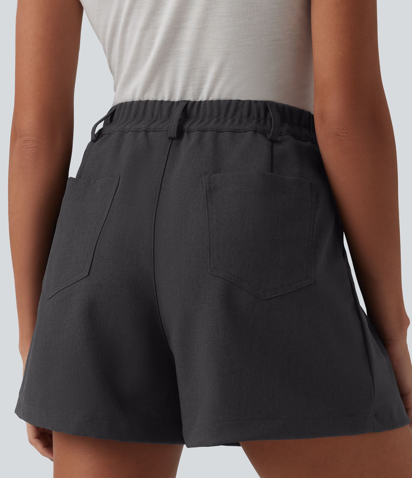 High Waisted Pleated Casual Baggy Shorts with Pockets