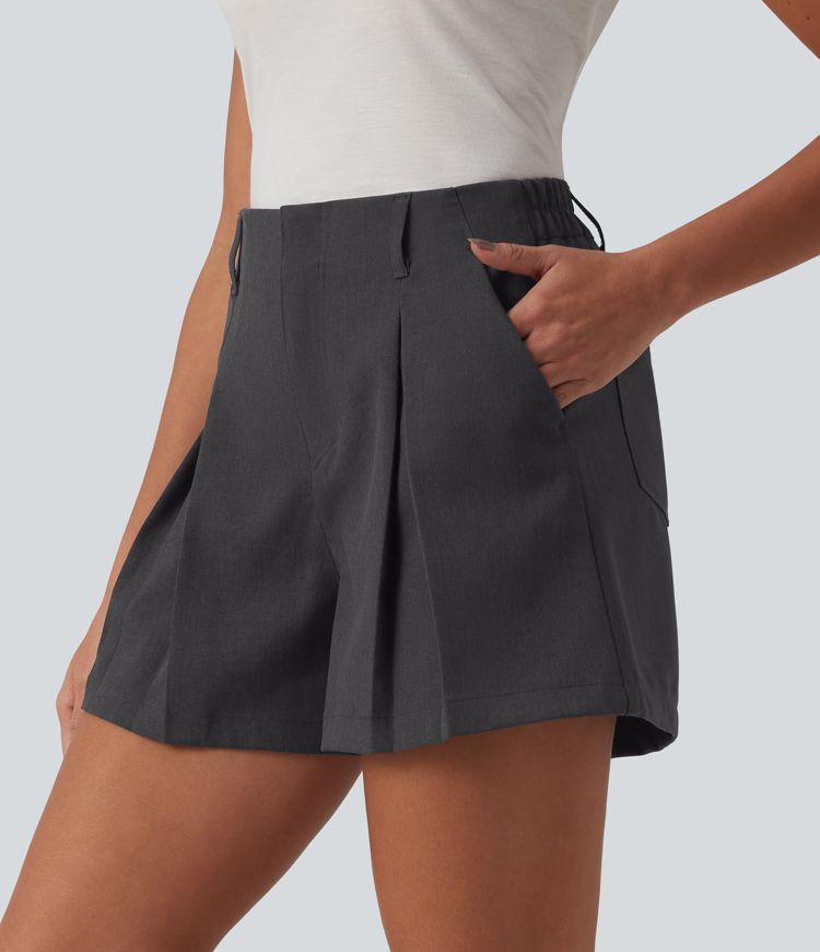 High Waisted Pleated Casual Baggy Shorts with Pockets