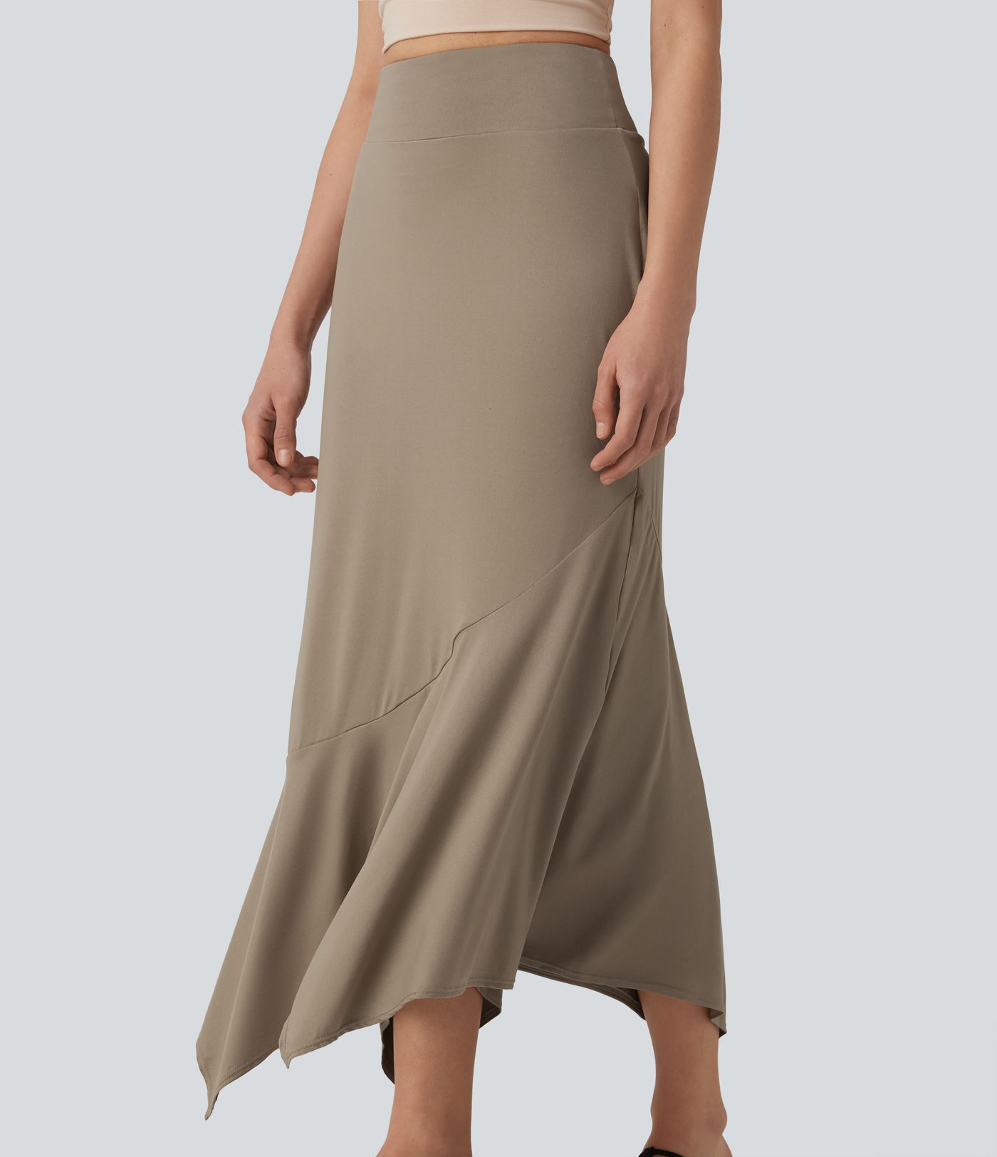 High Waisted Ruffle Hem Bodycon Midi Resort Skirt