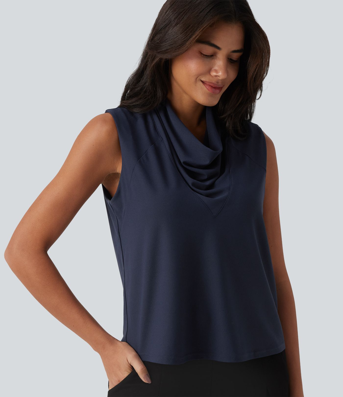 Cowl Neck Sleeveless Work Blouse