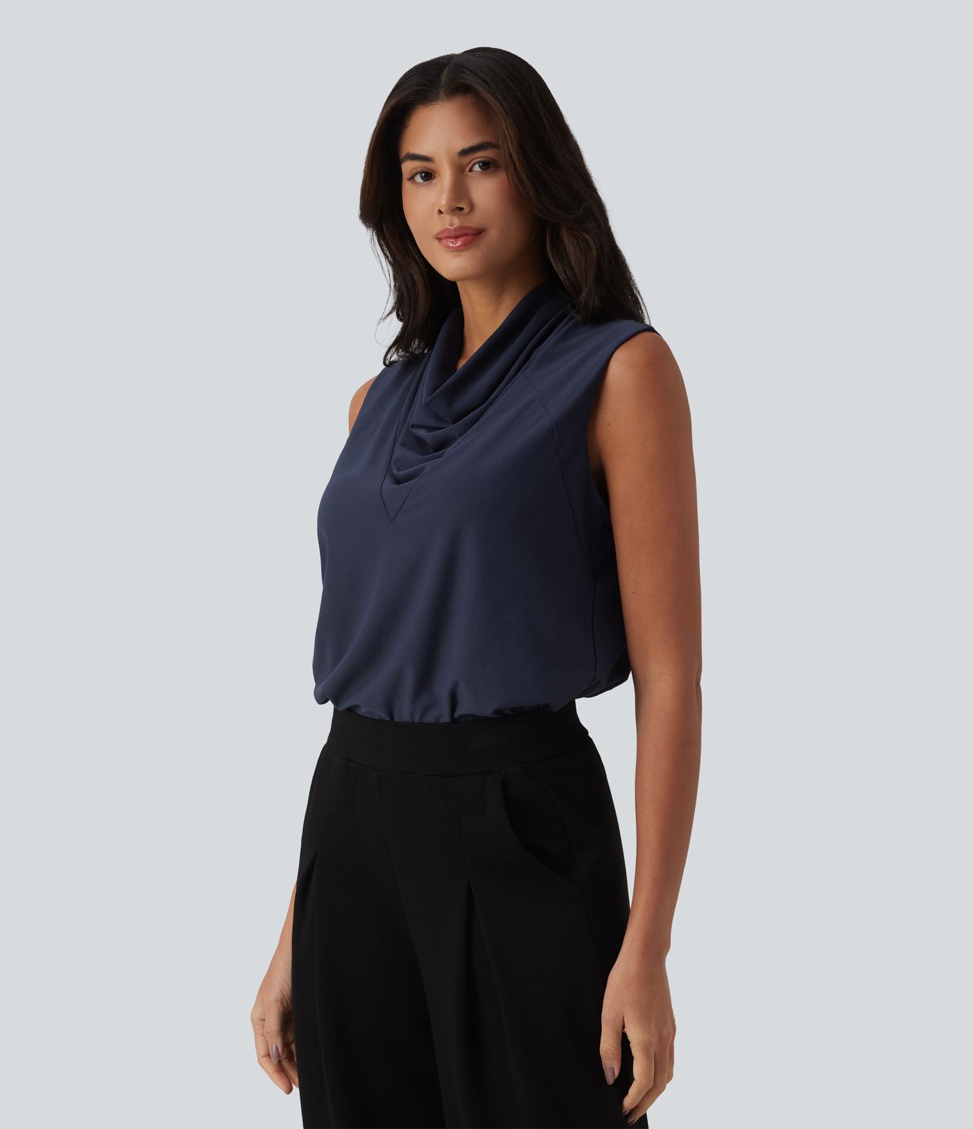 Cowl Neck Sleeveless Work Blouse