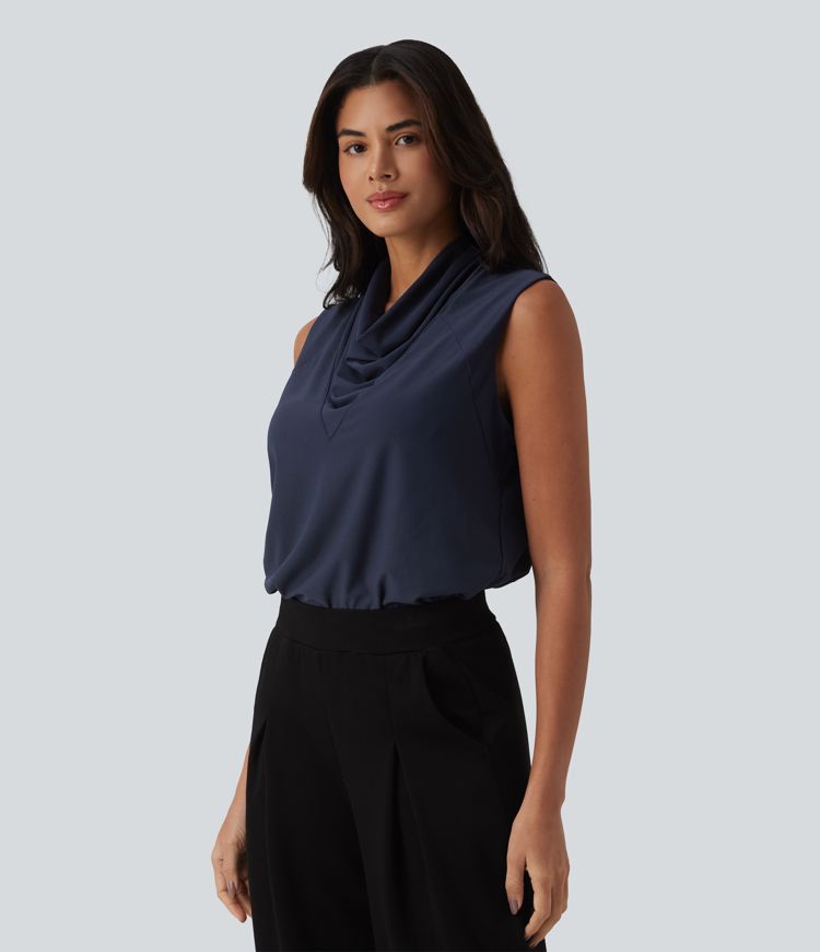 Cowl Neck Sleeveless Work Blouse
