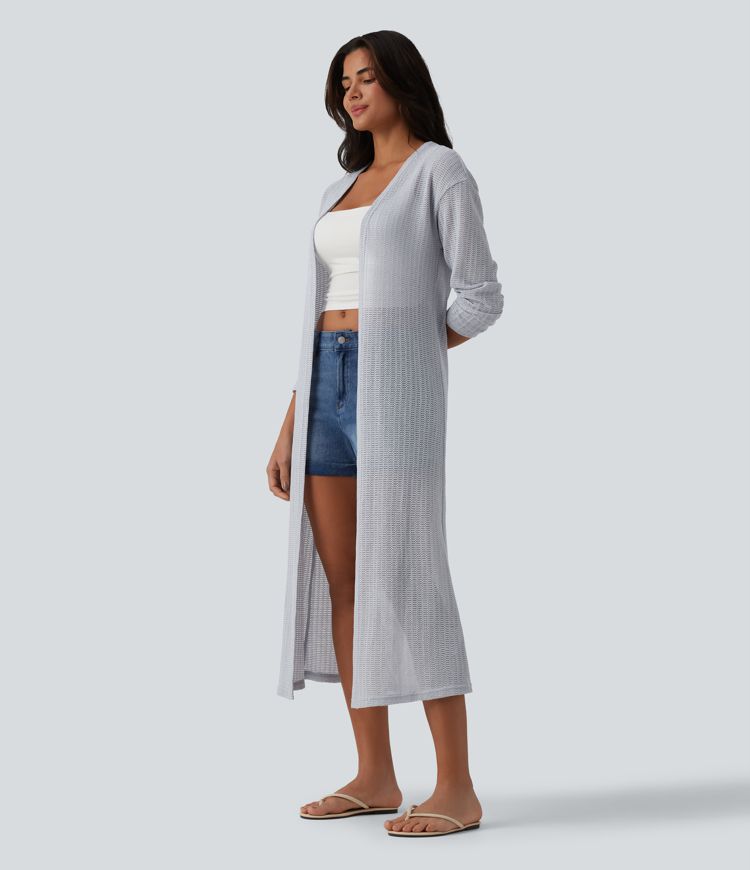 Lässiger Häkelmantel mit langen Ärmeln