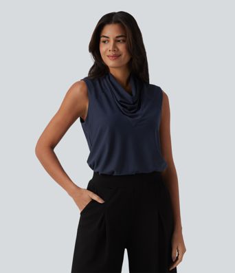 Cowl Neck Sleeveless Work Blouse