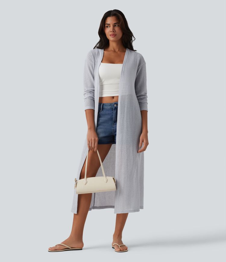 Lässiger Häkelmantel mit langen Ärmeln