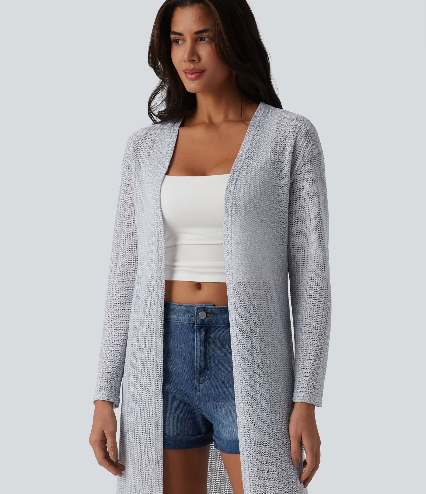 Lässiger Häkelmantel mit langen Ärmeln