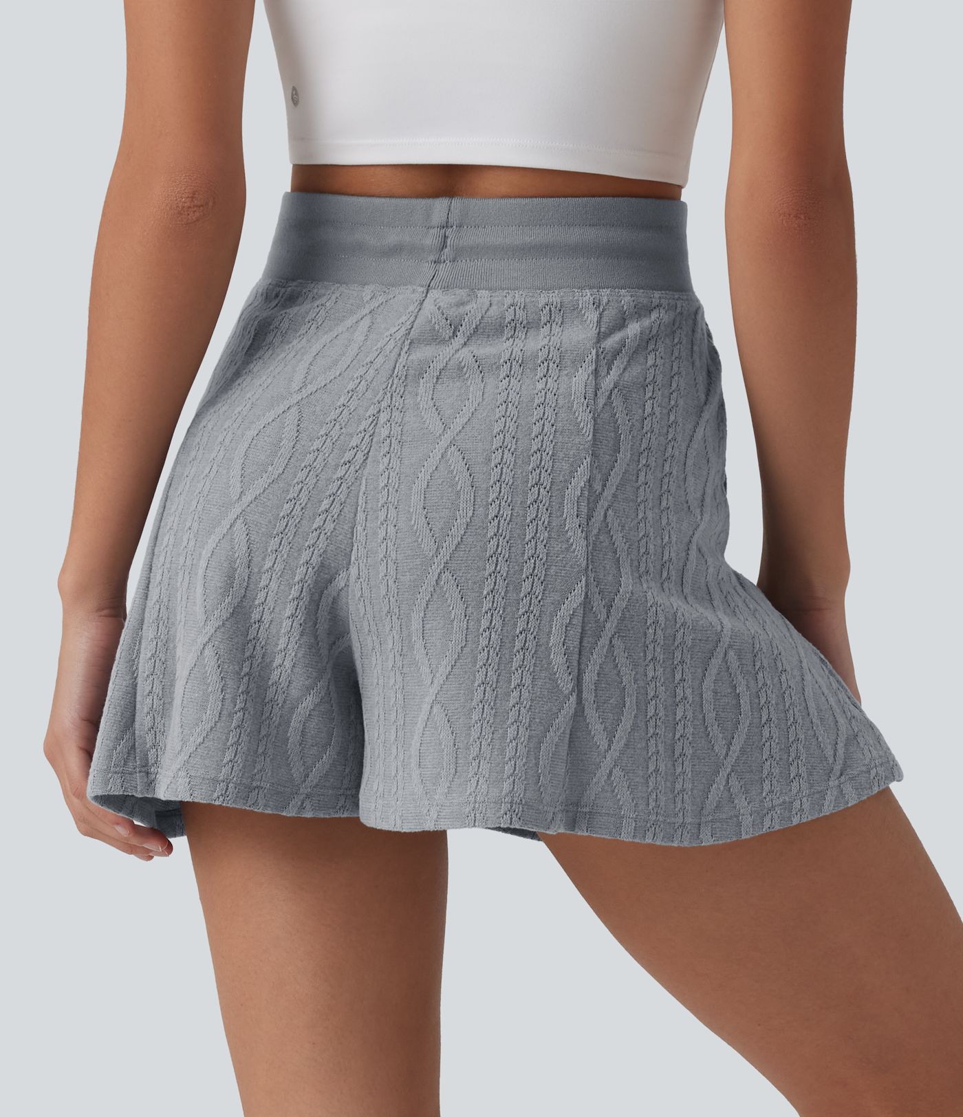 Lässige Strick-Shorts mit hohem Bund, Seitentaschen und Kordelzug - 7,6 cm