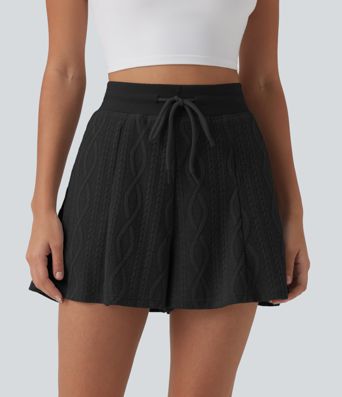 High Waisted Drawstring Sweater Knit Casual Shorts 3'' with Pockets