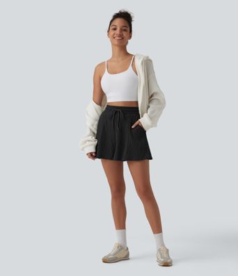 High Waisted Drawstring Sweater Knit Casual Shorts 3'' with Pockets
