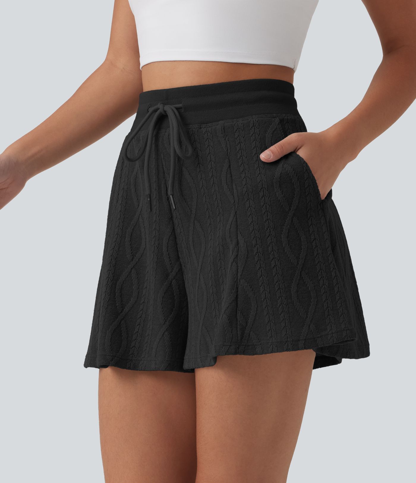 High Waisted Drawstring Sweater Knit Casual Shorts 3'' with Pockets