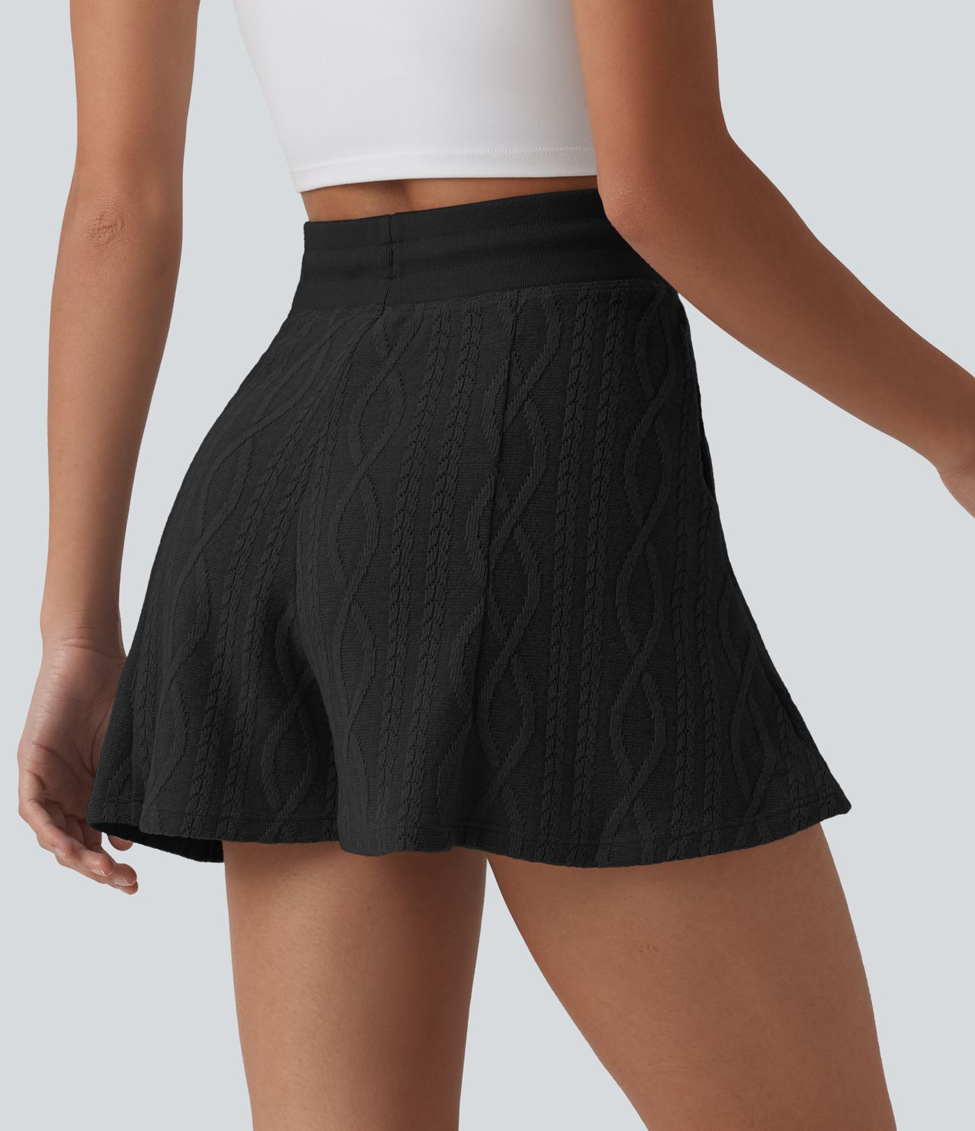 High Waisted Drawstring Sweater Knit Casual Shorts 3'' with Pockets