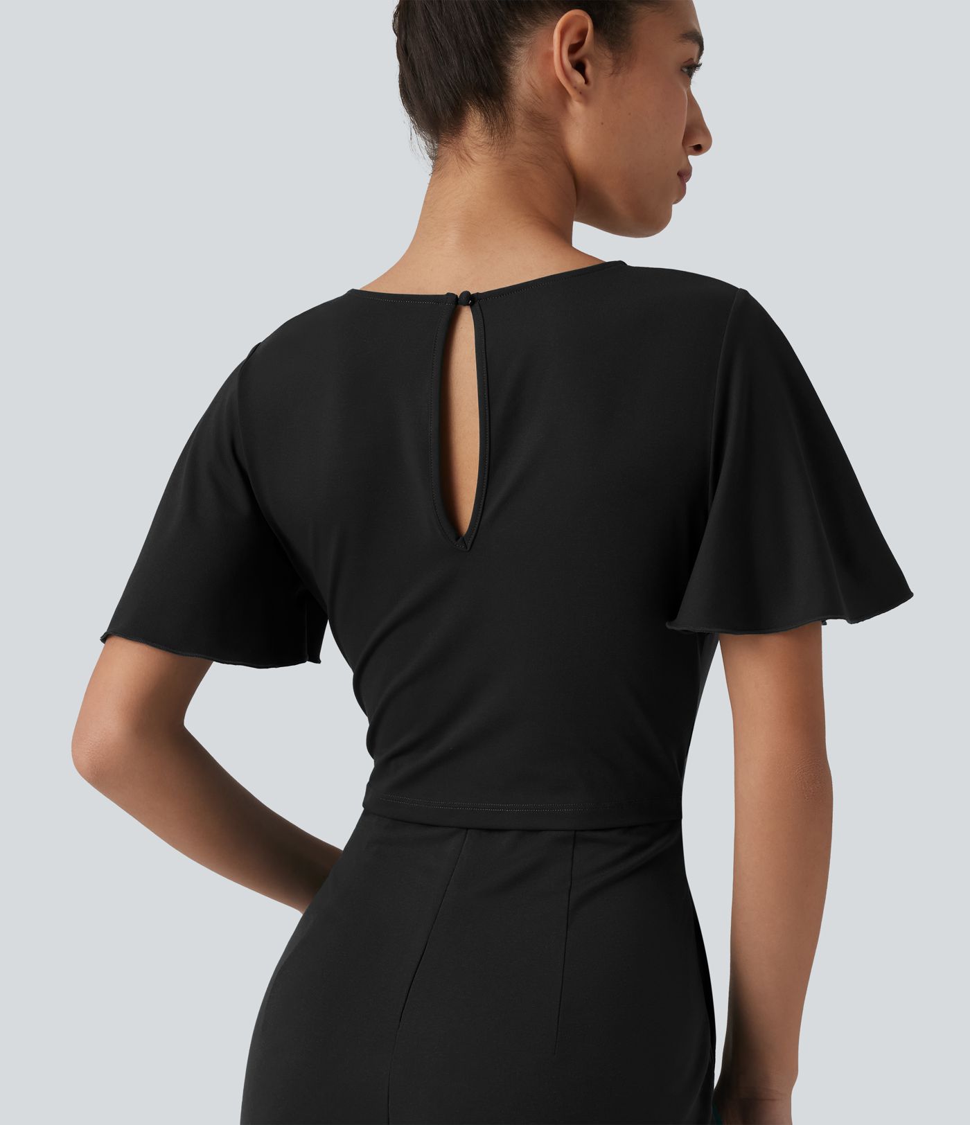 Round Neck Short Sleeve Tie Front Wide Leg Jumpsuit with Pockets-Easy Peezy Edition