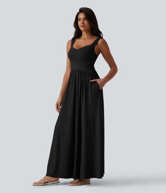 Robe longue fluide sans manches avec brassière intégrée et poches – Bonnets D-F