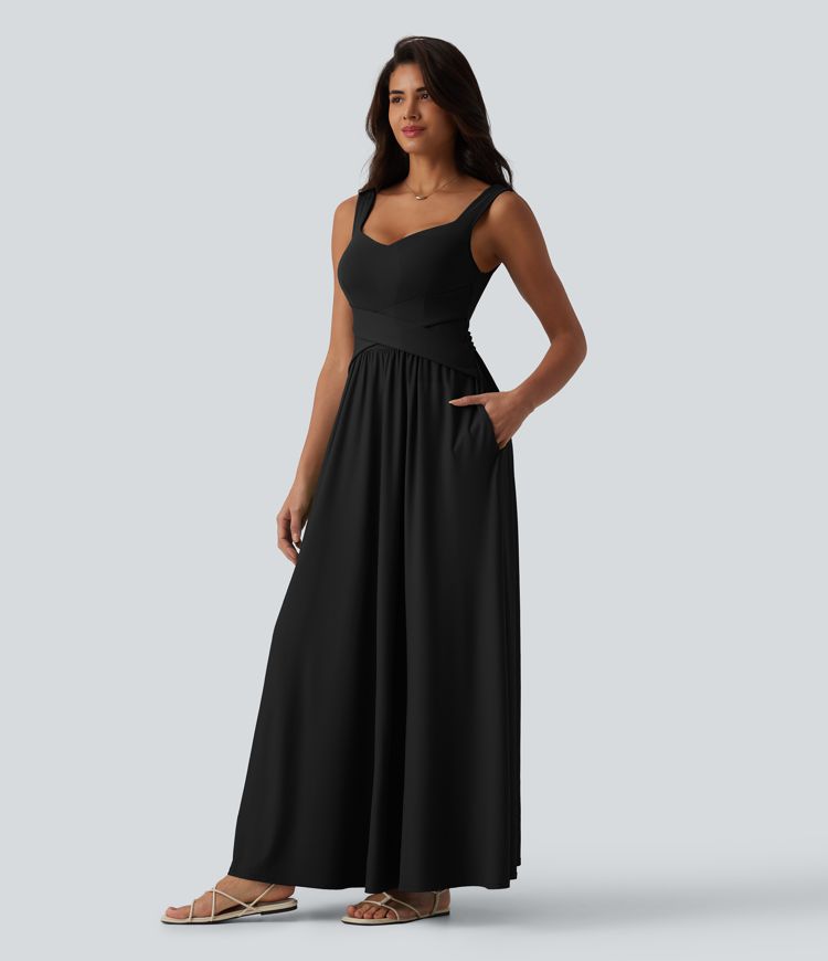 Robe longue fluide sans manches avec brassière intégrée et poches – Bonnets D-F