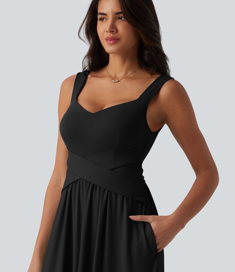 Robe longue fluide sans manches avec brassière intégrée et poches – Bonnets D-F