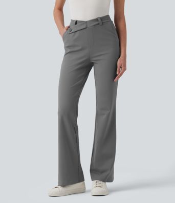 Halara Flex™ asymmetriske, højtaljede arbejdsflarebukser med lommer