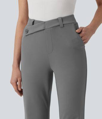 Halara Flex™ asymmetriske, højtaljede arbejdsflarebukser med lommer