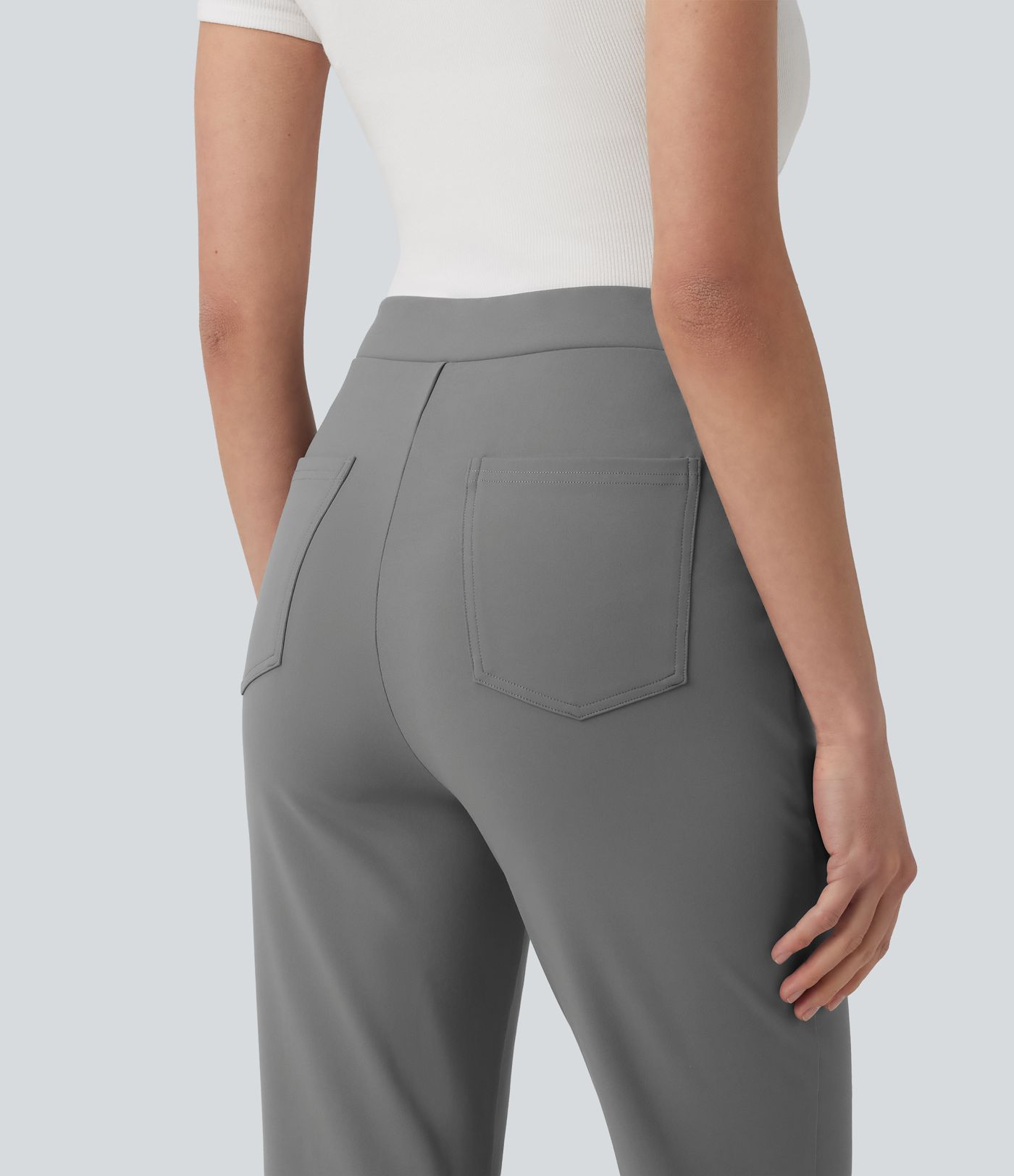 Halara Flex™ asymmetriske, højtaljede arbejdsflarebukser med lommer