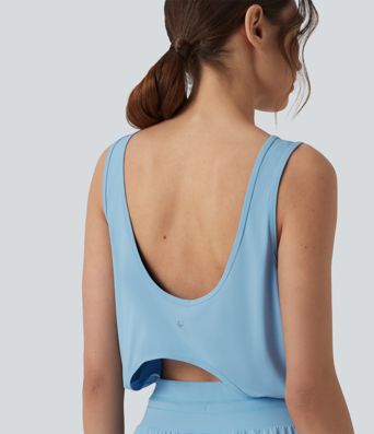 Round Neck Cut Out Drawstring Cool Touch Yoga Romper with Pockets-UPF50+