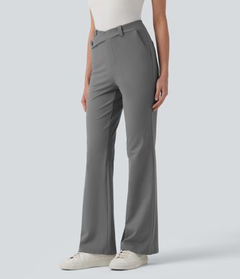 Halara Flex™ asymmetriske, højtaljede arbejdsflarebukser med lommer